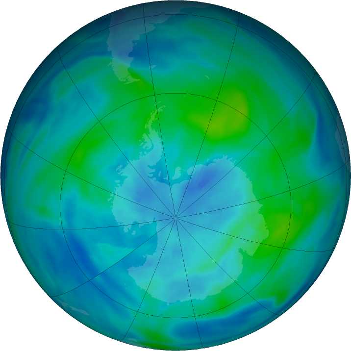 Antarctic ozone map for 29 March 2019